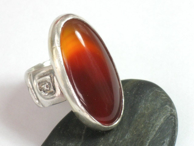 Silver Red Agate Ring - Silver Gemstone Ring