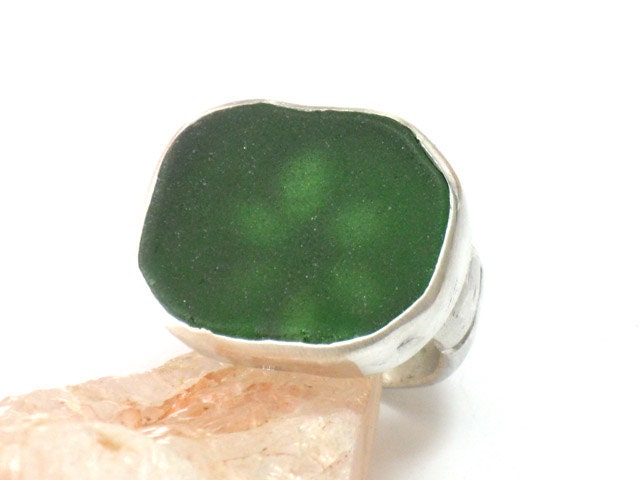 Bulky Silver Cocktail Ring - Bold ring - Statement Ring - Mediterranean Beach Glass -