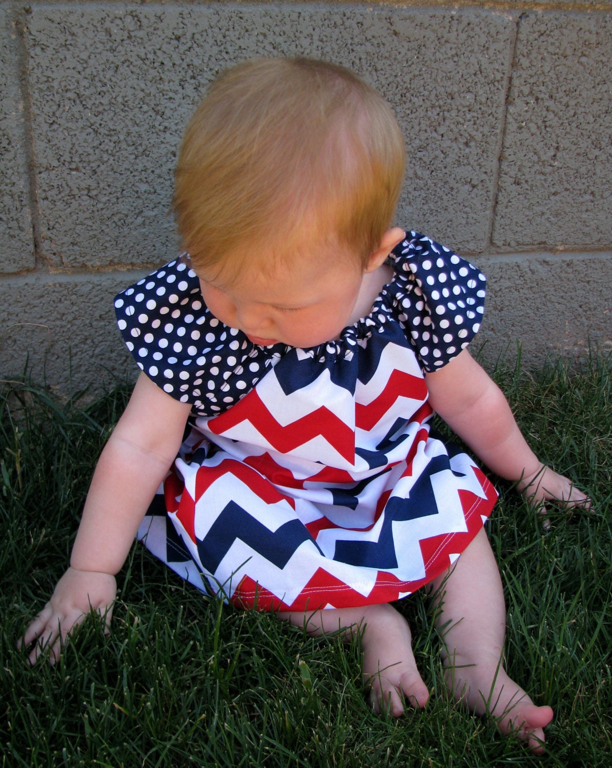 Dress - chevron zigzag navy red white blue girl baby toddler  0-3 months, 3-6, 6-12, 12-18, 18-24, 2T, 3T 4T 5T nautical 4th of July