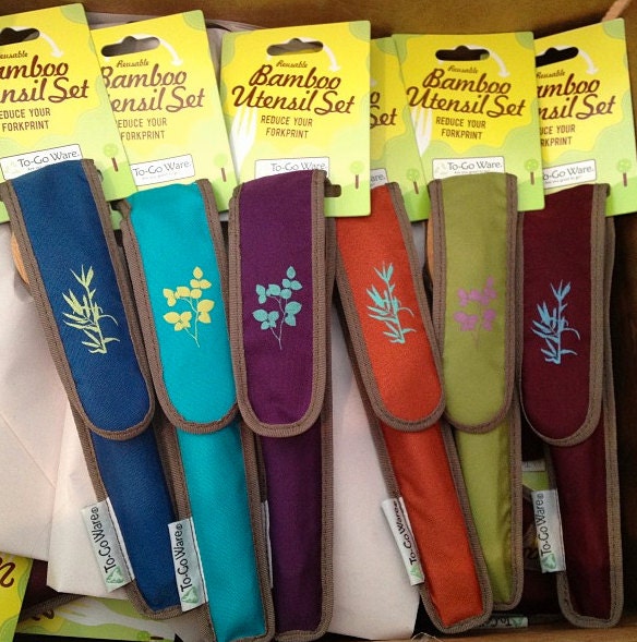 Earth friendly bamboo utensil sets - 6 color combos