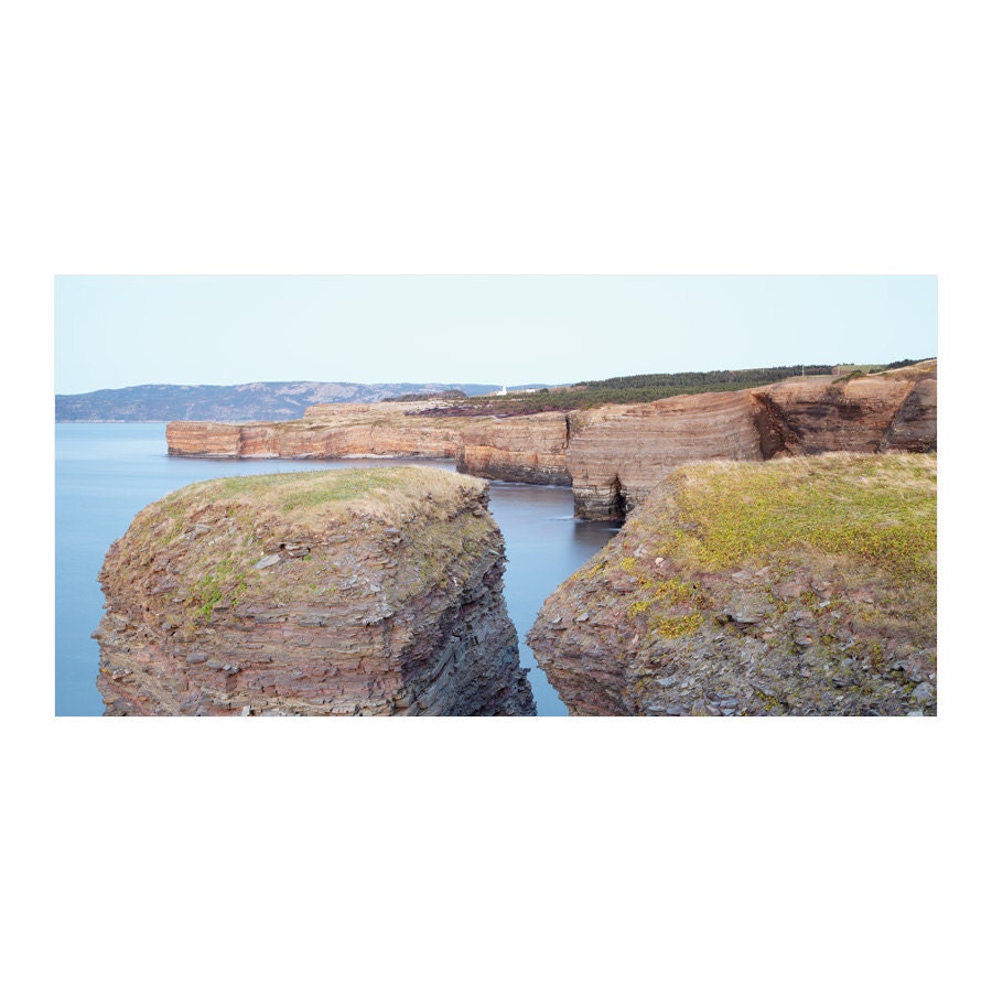 Newfoundland Landscape Photography, Mossy Green, Ocean Blue, Cliffs of Insanity, Atlantic Ocean, Panoramic - Generations 8x16