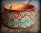 Hand Painted Recycled Leather Belt Cuff Bracelet