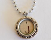 Recycled jewelry, Initial Necklace, Typewriter Key Necklace, French Typewriter J, Ivory, Vintage, Initial Jewelry,  All Letters Available