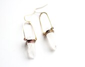Wire Wrapped Crystal Quartz Points Brass Earrings