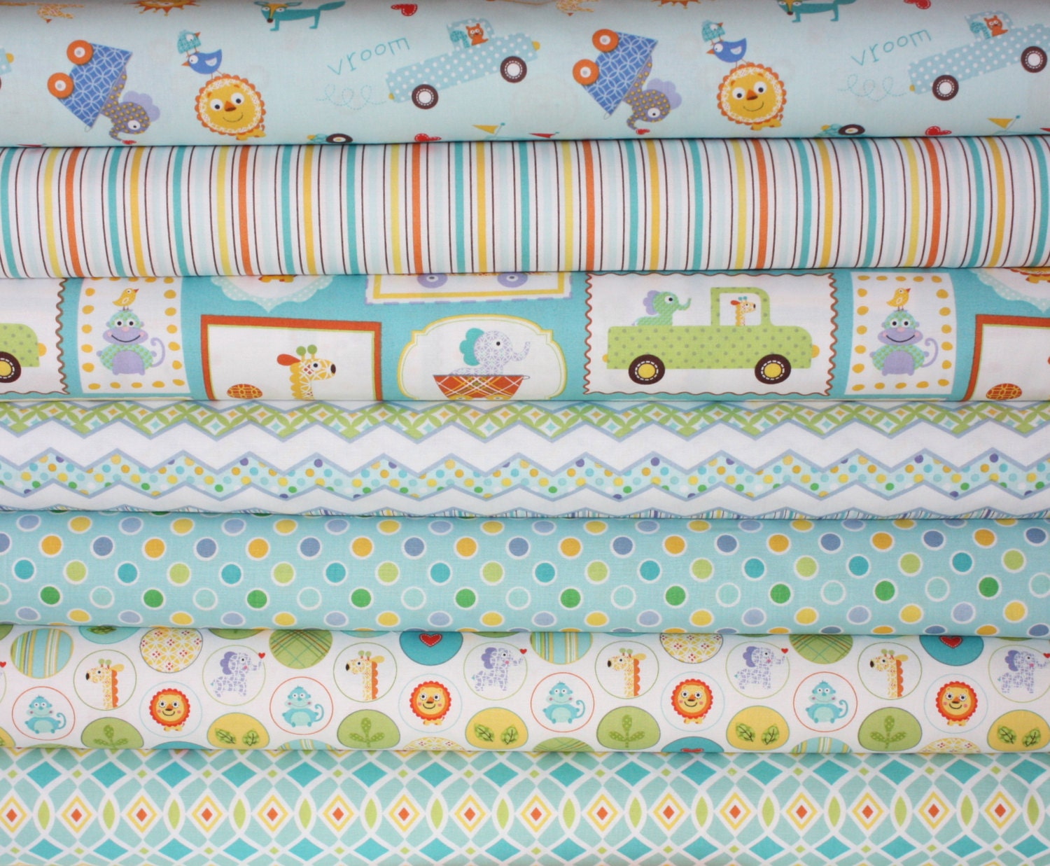 Happi boy quilt or craft fabric bundle by Dena Designs for Freespirit- 1/2 Yard Bundle, 7 total
