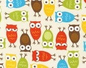 SALE Urban Zoologie SLICKER LAMINATED Fabric by Ann Kelle for Robert Kaufman, Owls in Bermuda- 1/2 Yard or by the yard