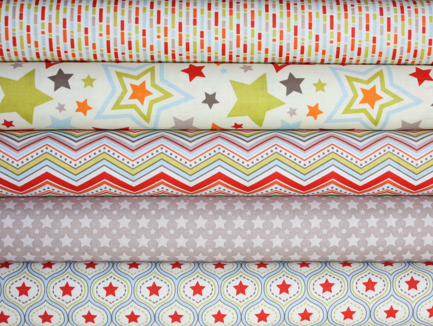 One For The Boys Stars quilt or craft fabric bundle by Zoe Pearn for Riley Blake Designs- 1/2 Yard Bundle, 5 total