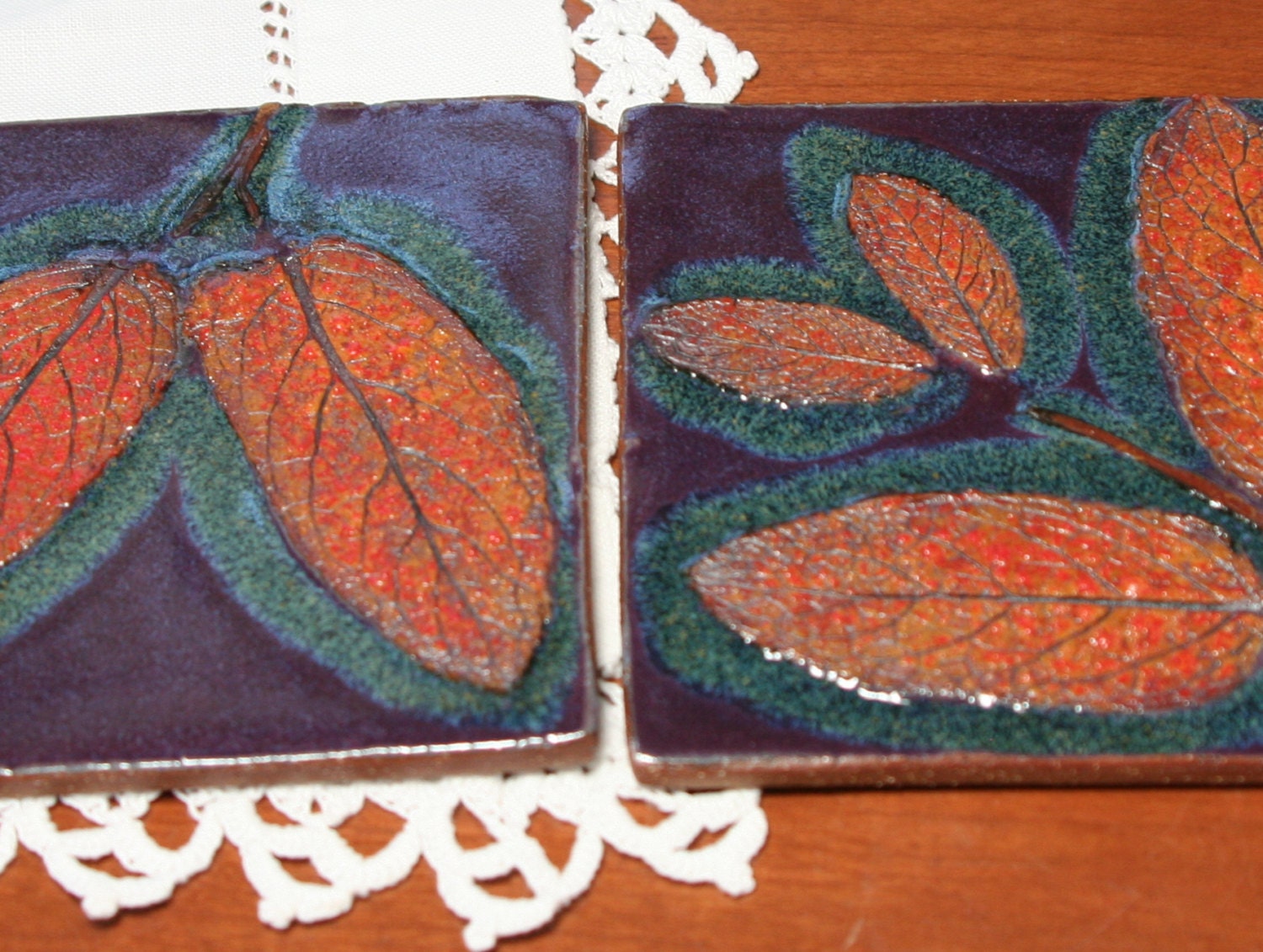 Mint Leaf Stoneware Tiles Set - 4 inch