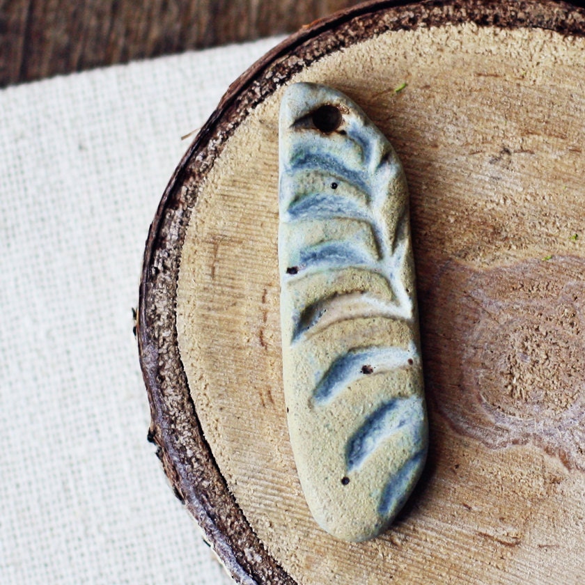 Ancient Fern stick- handmade ceramic pendant