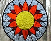Stained Glass Sun Yellow Orange Blue Round Suncatcher