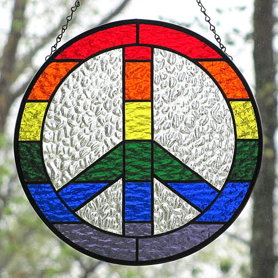 Sparkly Stained Glass Rainbow Peace Sign Suncatcher