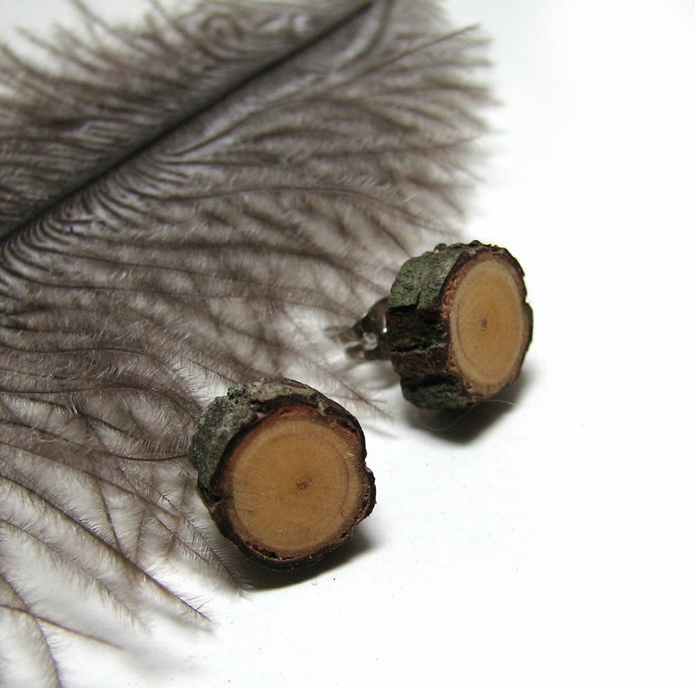Drvene Mindjusice - Rustic  Dogwood Twig Wooden Stud Earrings by Tanja Sova