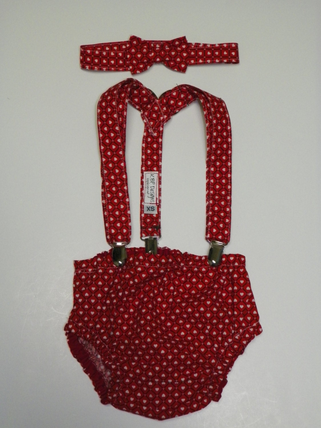Valentines Baby or Toddler Boy bow tie and Diaper cover and suspender  Set Custom made