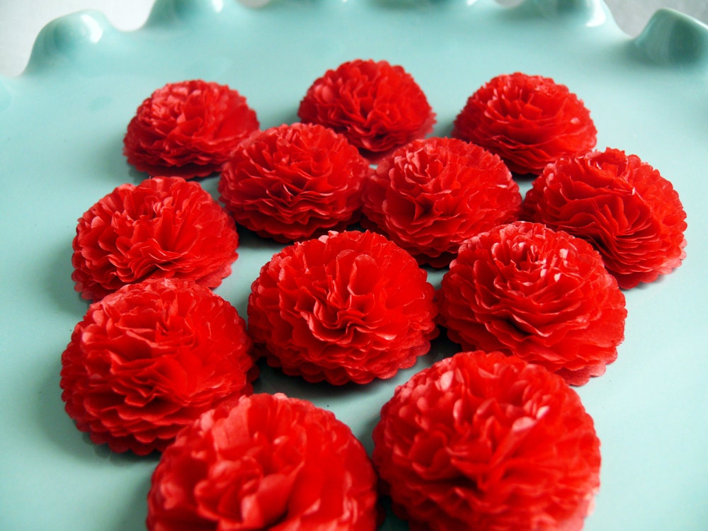 Button Mums Tissue Paper Flowers  Candy Apple Red Wedding, Bridal Shower, Baby Shower Decor