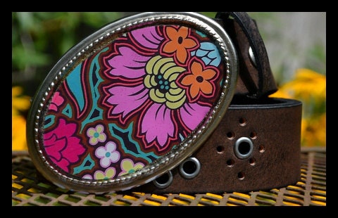 The Brigitta Belt -  Leather Belt with Bold and Bright Pink and Orange Buckle