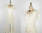 1940s Crochet Ribbon Dress / Vintage Wedding Dress