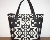 Tote Bucket Bag Large Purse Carry On 6 pockets Wool Black Leather Tribal Inspired