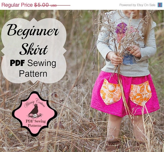 On Sale 2.50 Off Whimsy Couture Sewing Templateless Pattern Tutorial --Beginner Skirt -- sizes 3m - 16 girls with pockets PDF Instant