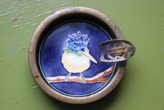 Buy ceramic cigar pipe - Antique  Ceramic Pottery and Metal Bird Pipe Stand Ashtray Late 1800's - early 1900's