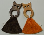 Owl Teether  with Fuzzy Crinkle Tail
