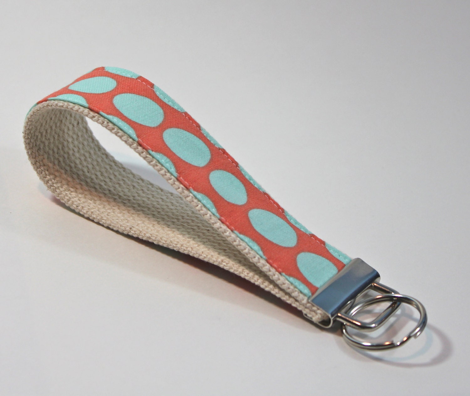 Wristlet Key Fob - Orange and Aqua Dots