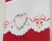 Tea Towel with a Vintage Touch - Tied Up in Love - Vintage Recycled to Upcycled Homespun Home Decor