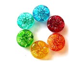 6 Vintage Czech crystal glass buttons flower shape hand painted 6 colors 18mm