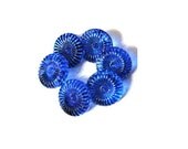 6 Vintage glass buttons flower shape hand painted beautiful blue shade 14mm, Czech Shank buttons