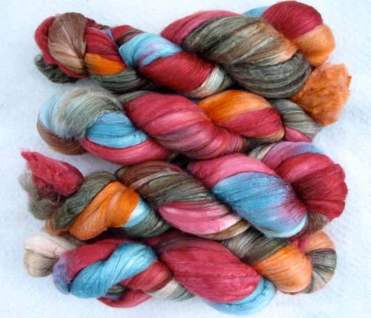 Handpainted Roving -- Merino Wool and Silk