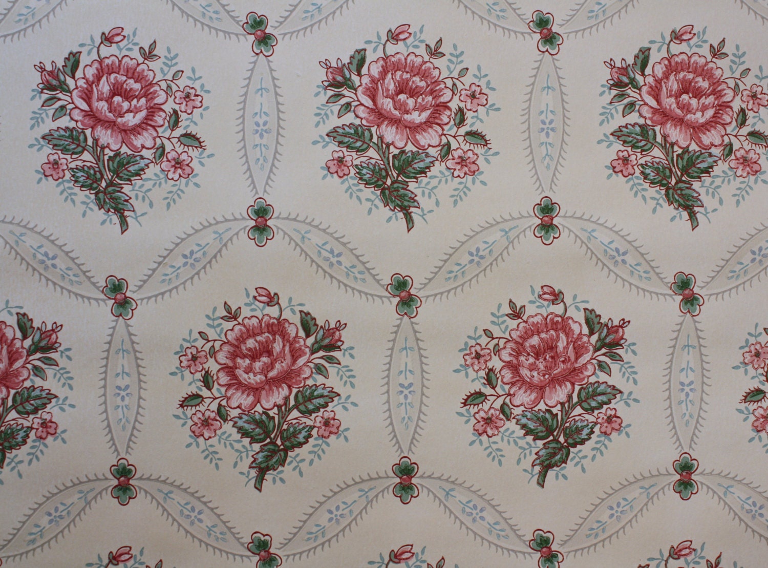 1940's Vintage Wallpaper pink floral blue and green accents lovely