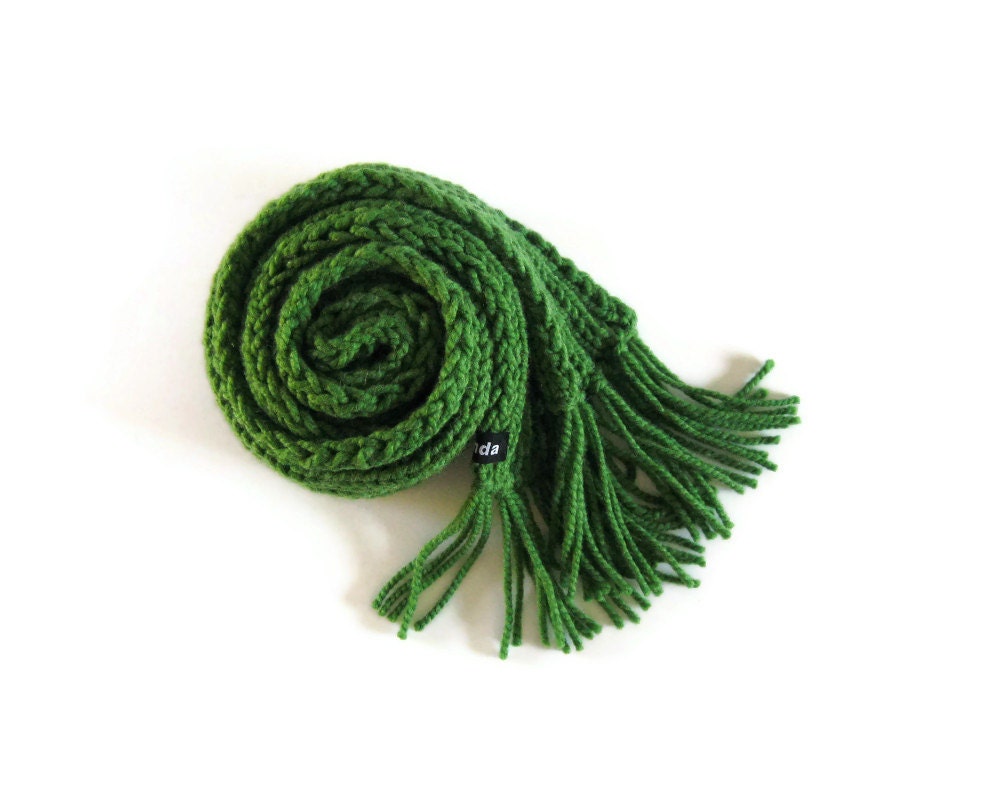 Green Fisherman Scarf Hand Knitted