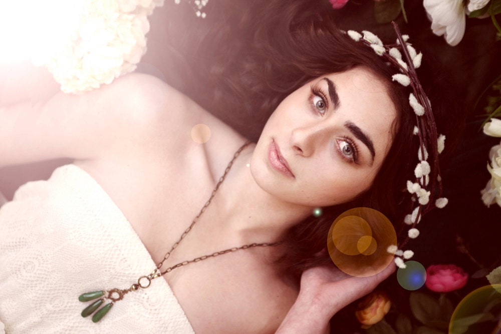 Clover Necklace - Emerald Green Quartz, Raw Brass, Filagree Brass - Secret Garden Collection
