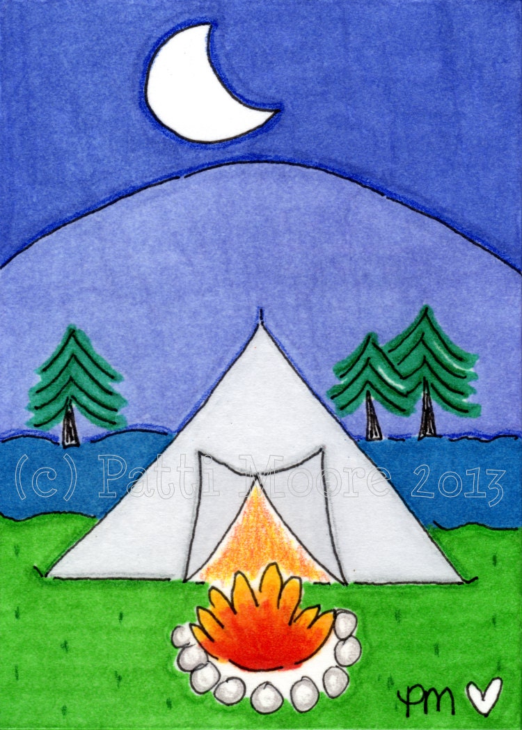 ACEO Original Illustration - Folk Art - Cute Whimsical - 2.5" x 3.5" - Back2Nature