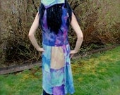 RESERVED Patchwork Dress, Hand Dyed Baby Doll Dress, Hooded Dress