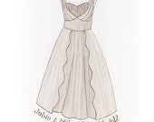 Custom wedding dress illustration by Yardia - fashion illustration, wedding and anniversary gift, made to order