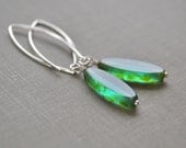 Aqua Green Sea Glass Earrings, Sterling Silver, Beach Glass Earrings, Boho Dangle