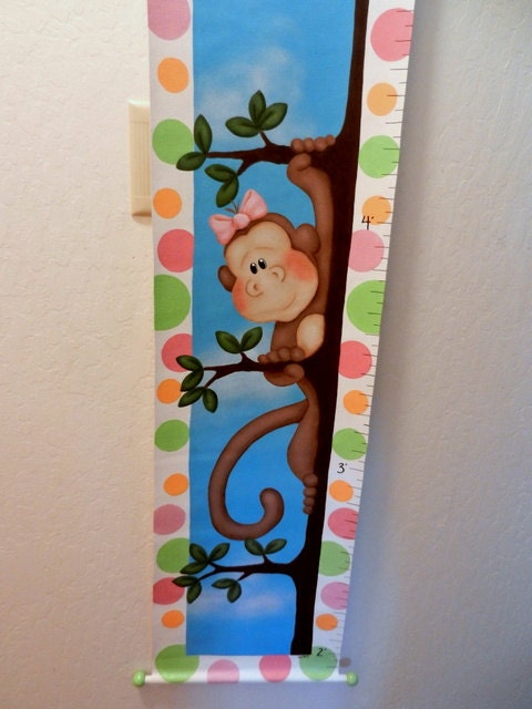 Custom Boy Girl Monkey Canvas Growth Chart