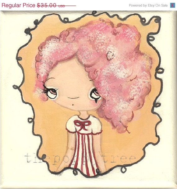 Portrait Painting Cotton Candy Afro Candy Sugar Girl Wall Art---Original Painting 5 x 5