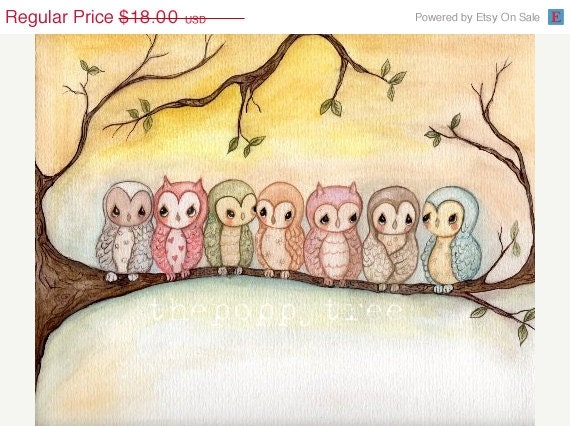 Owl Print Bird Tree Colorful Children Wall Art---Owls