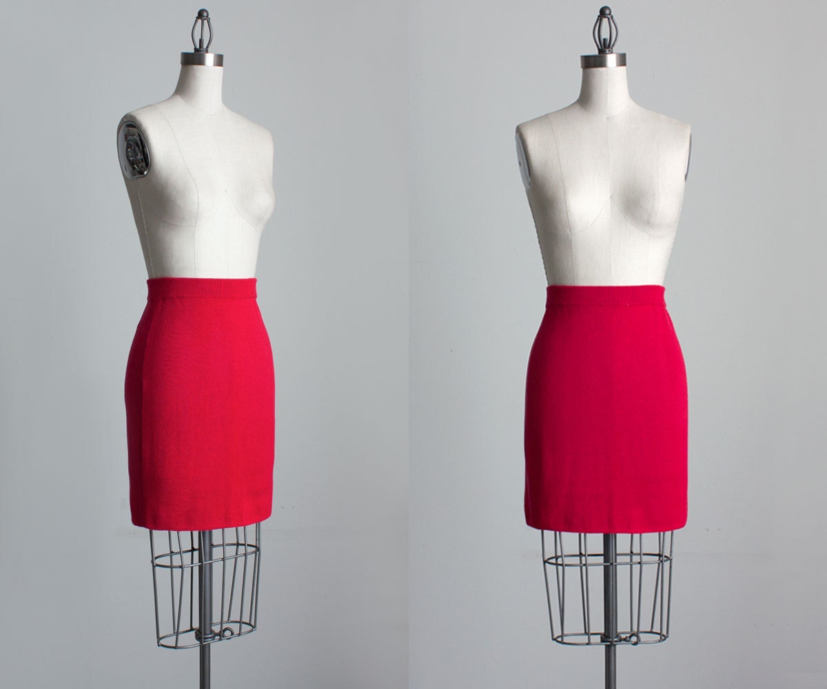 Red Mini Skirt 1990s Vintage Red Stretch Knit Mini Skirt