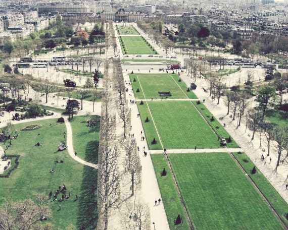 Paris photography - Eiffel tower view - city park -  green beige wall art - urban modern decor - for him - Paris decor - 8x10 Champs de Mars