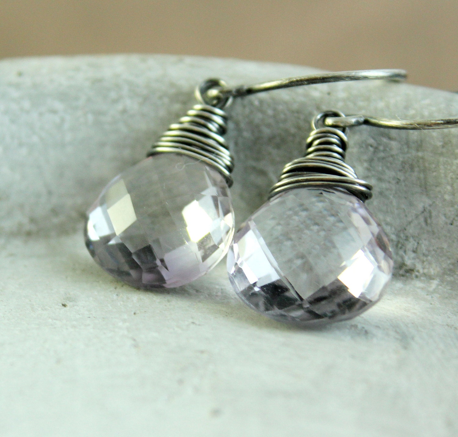 Purple Quartz  Earrings  -  Oxidized -  Sterling Silver -  Handmade Jewelry  -    Gemstone Earrings  -    Wire Jewelry
