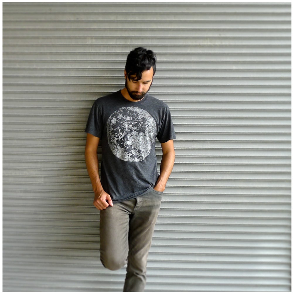 Mens t shirt - fathers day / gift for dad - full moon screenprint on heather black - men tshirt - summer fashion - My Moon, My Man