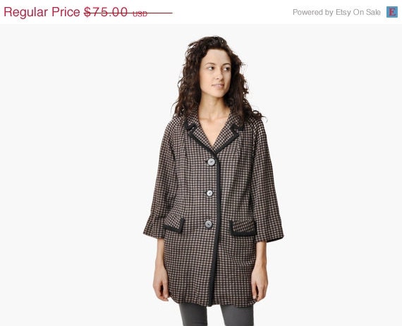 SALE - Vintage Brown and Black Checkered Coat