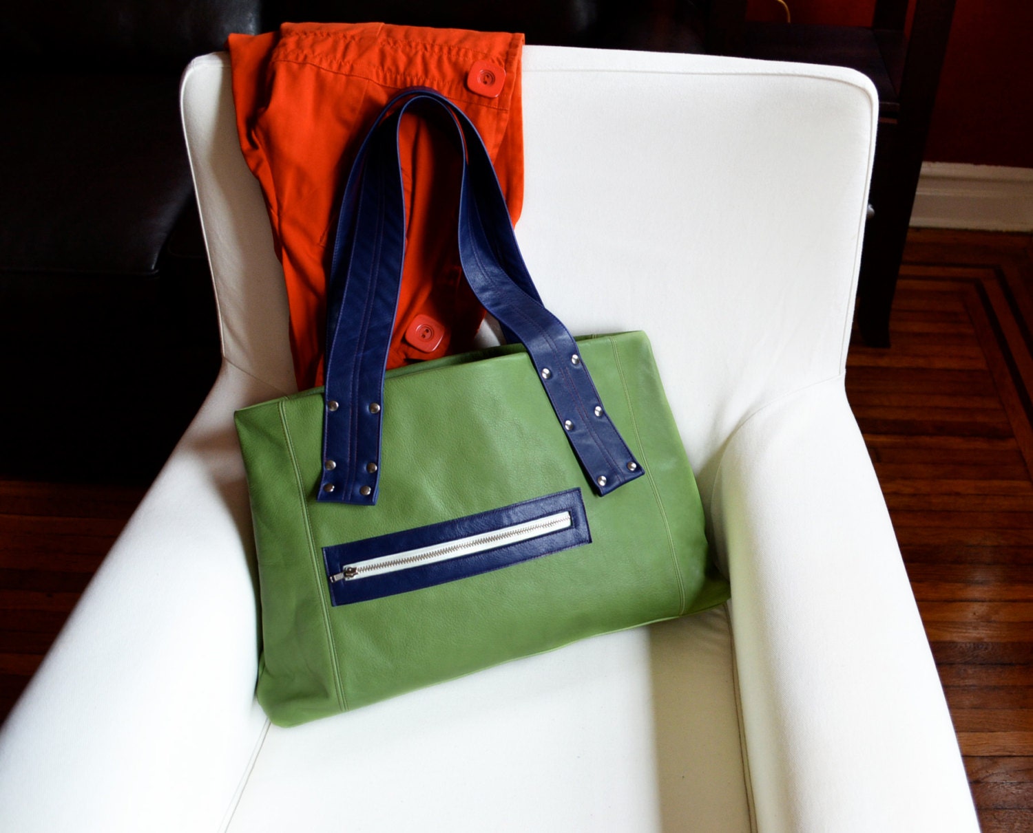 Leather Travel Bag - The Grayson Bag in Olive Green