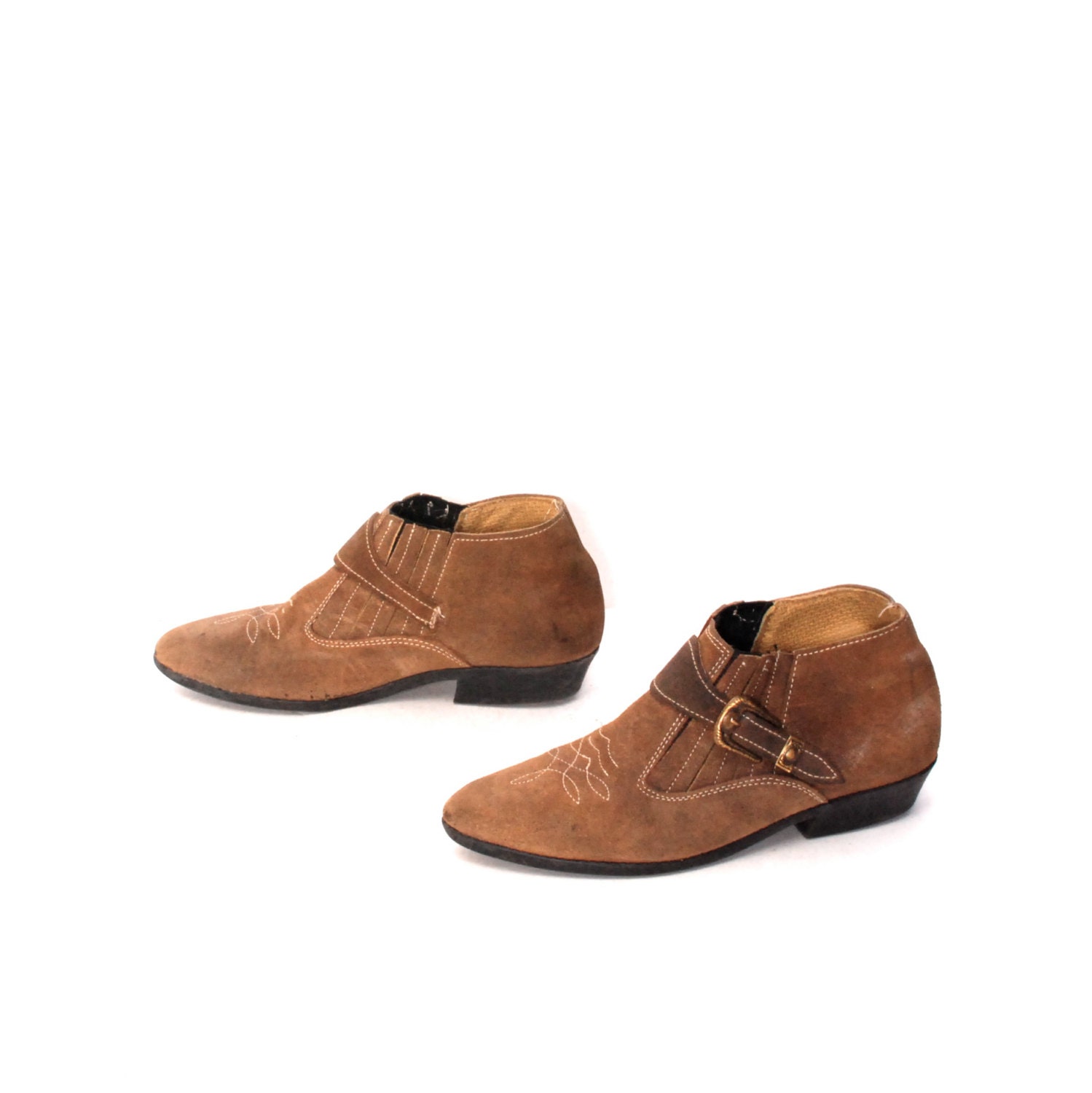 size 8.5 BUCKLE tan suede leather 80s SOUTHWEST slip on ankle boots