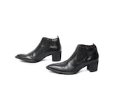 size 7.5 CHELSEA black leather 80s MINIMALIST southwest slip on ankle boots