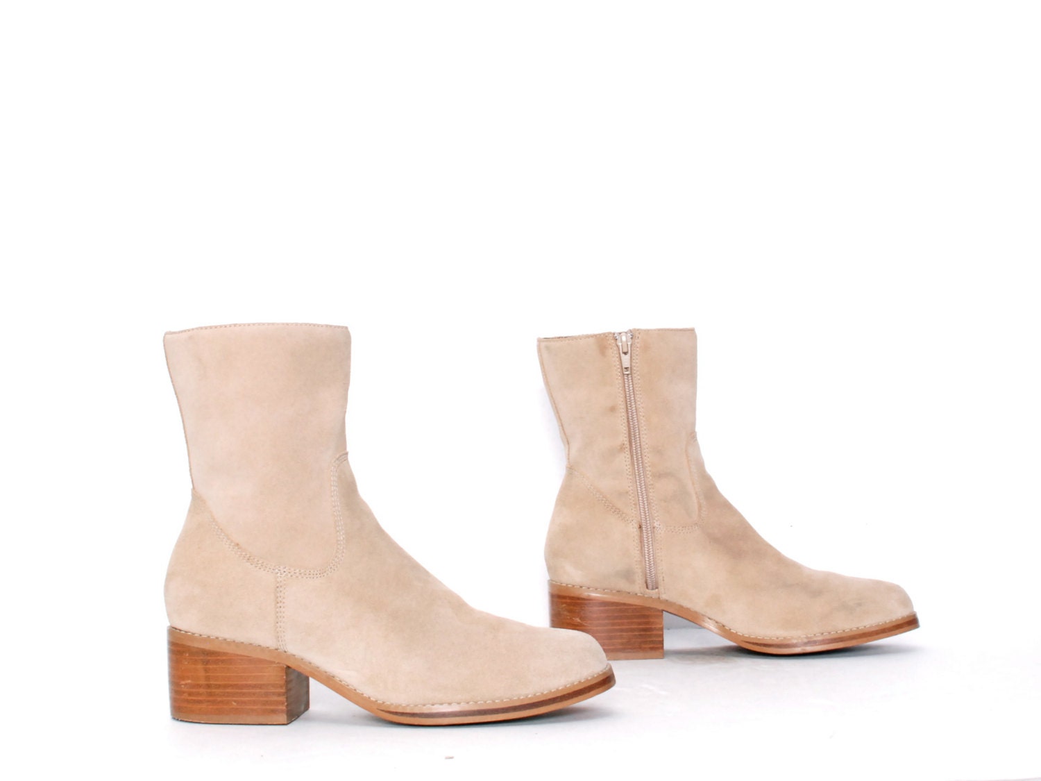size 8 CHUNKY taupe leather 80s 90s PLATFORM CANDIES zip up ankle boots