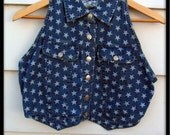 SWEET 1990s shooting STARS Vintage Vest blue Denim halter Top shirt blouse