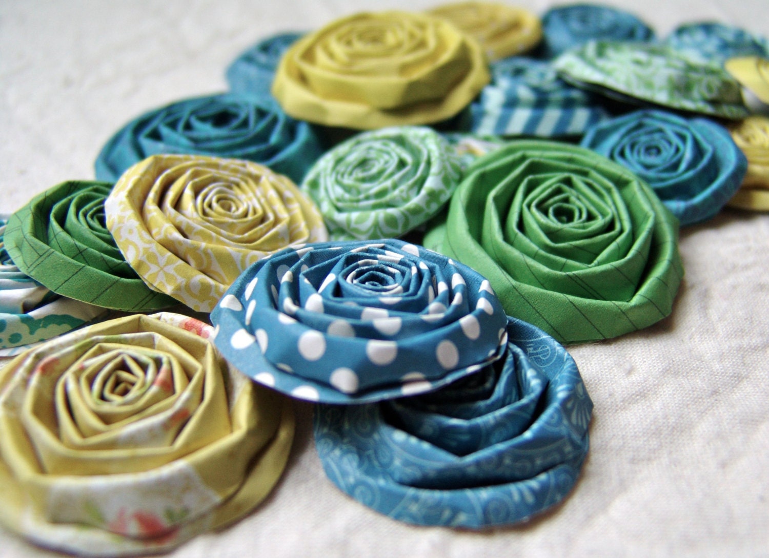 Blue Green & Yellow handmade paper flowers SET of 20 roses